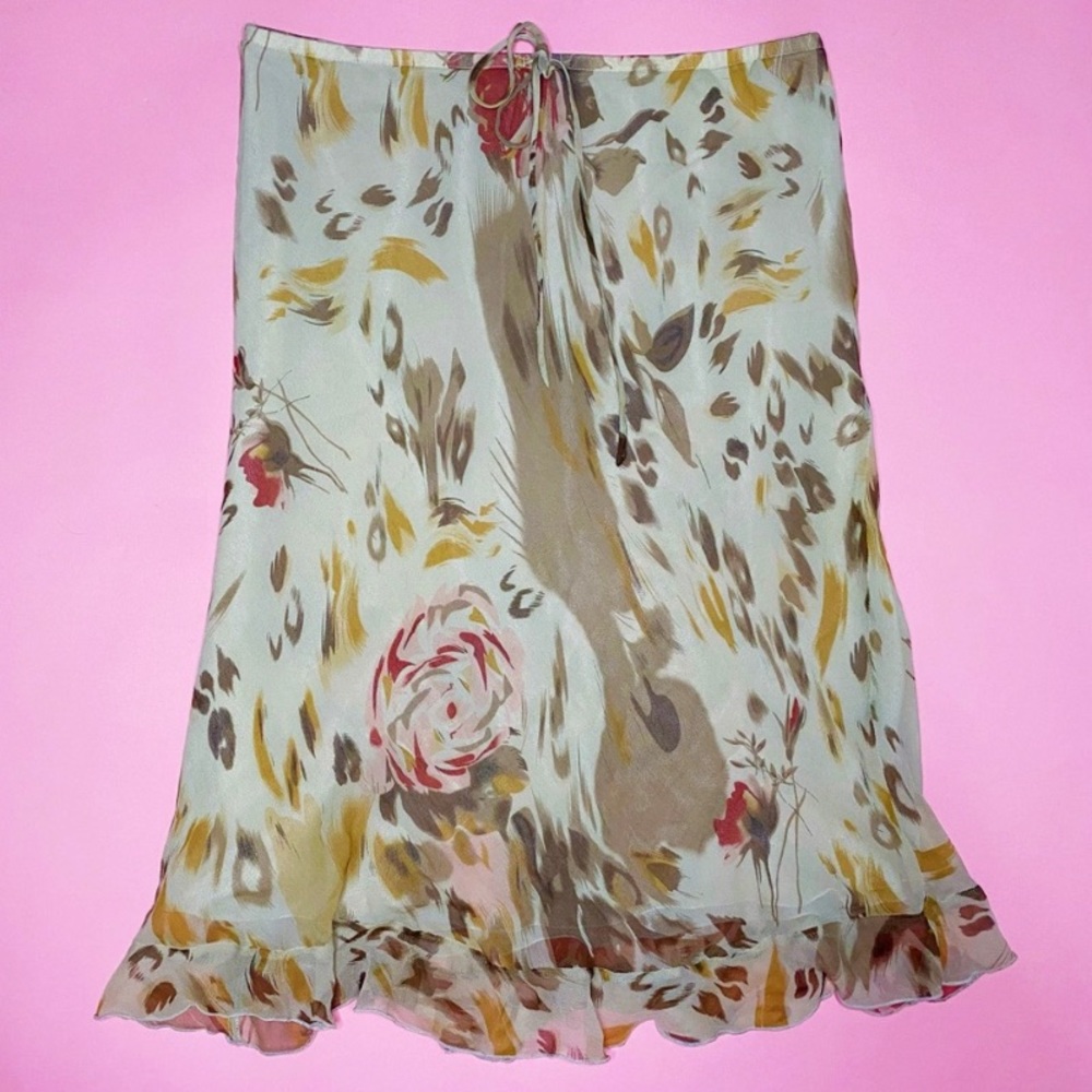 vintage leopard and rose midi skirt